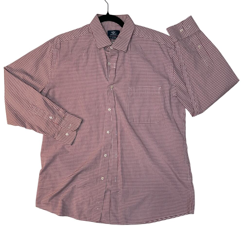 Dockers Fitted Gingham Red White Dress Shirt 16.5 L